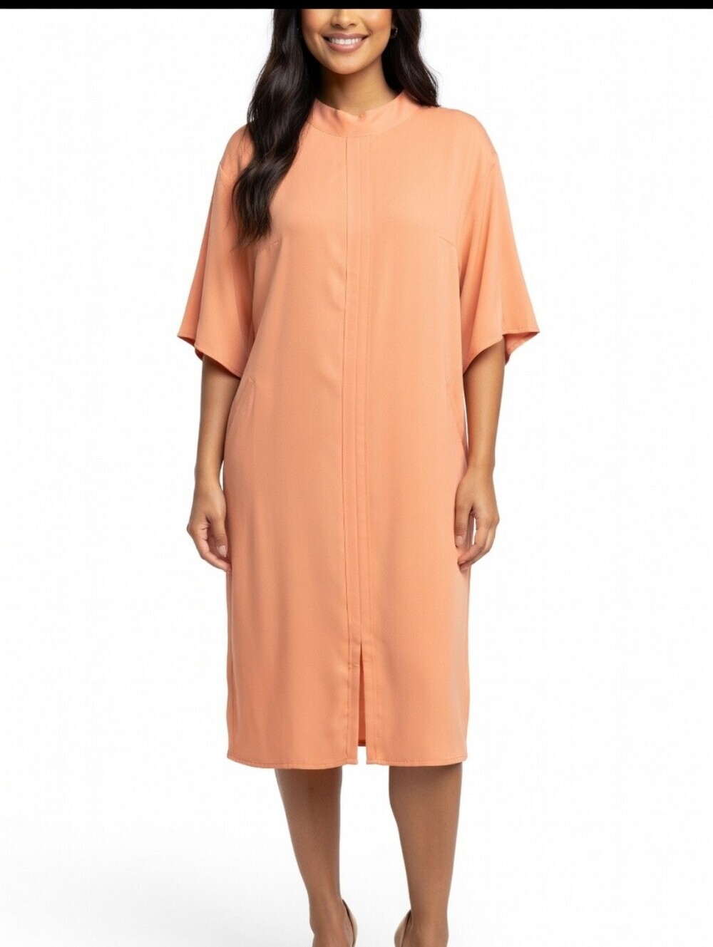 Joelle Peachy Orange Short Sleeve Mock Neck Dress Size L